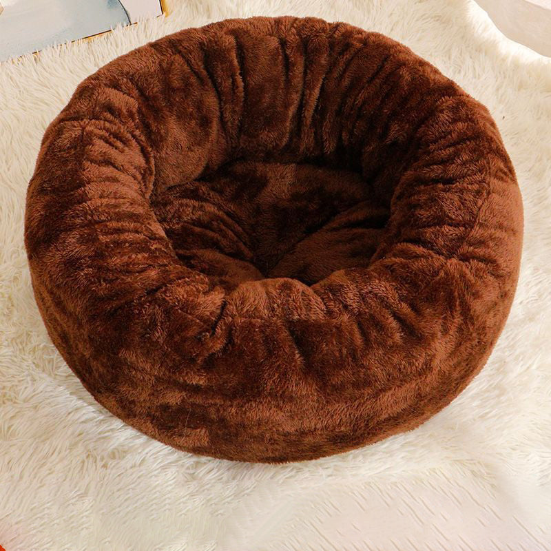 Pet Dog Bed Long Plush Donut Round