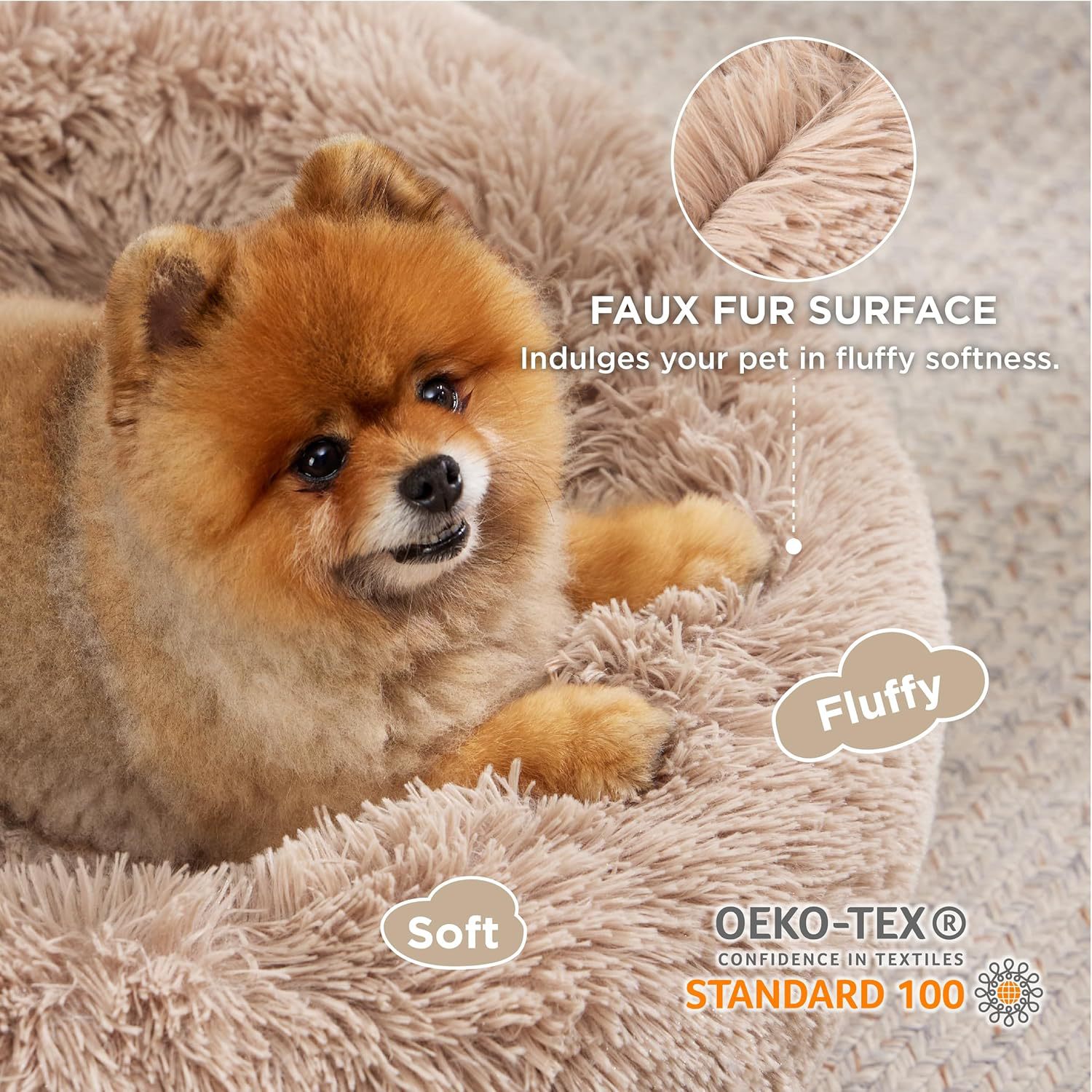 Solid Color Non-slip Round Fluffy Pet Bed