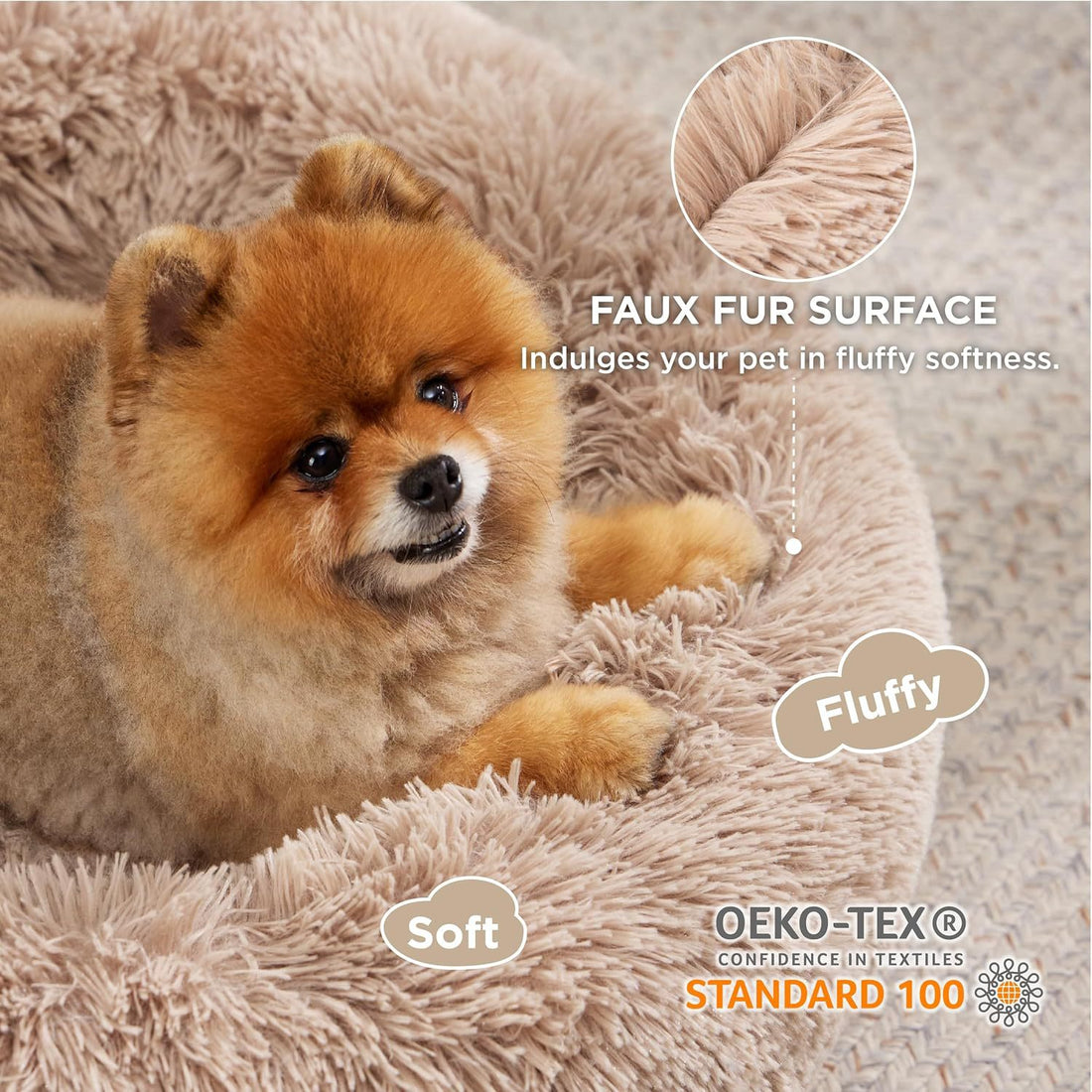 Solid Color Non-slip Round Fluffy Pet Bed