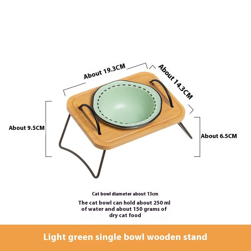 Pet Wooden Rack Ceramic Cat Bowl