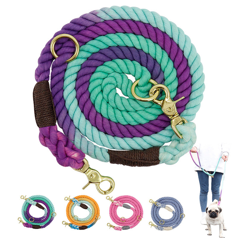 Multi-color cotton long dog leash