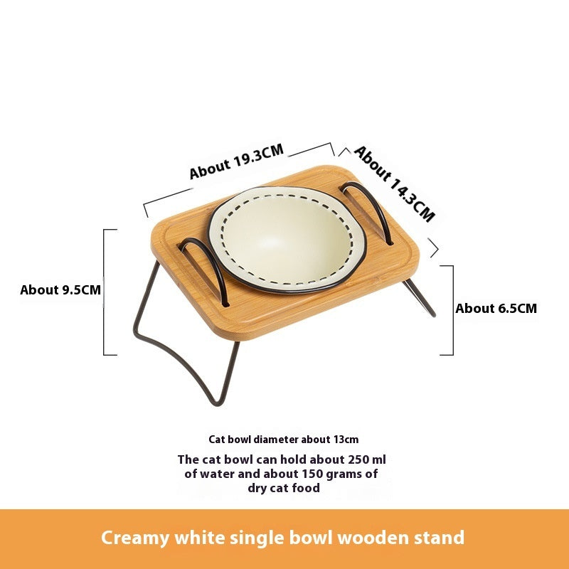 Pet Wooden Rack Ceramic Cat Bowl