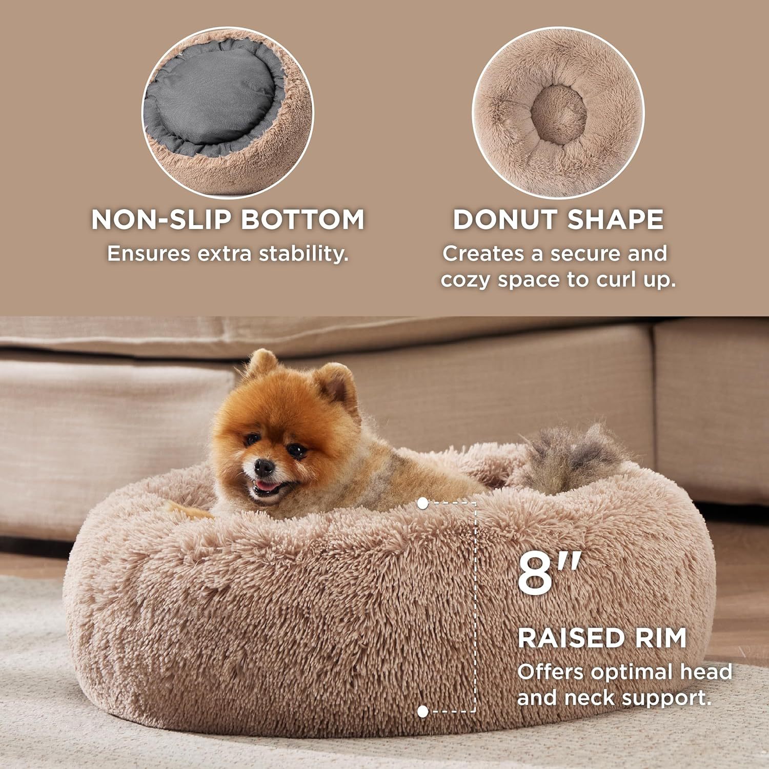 Solid Color Non-slip Round Fluffy Pet Bed